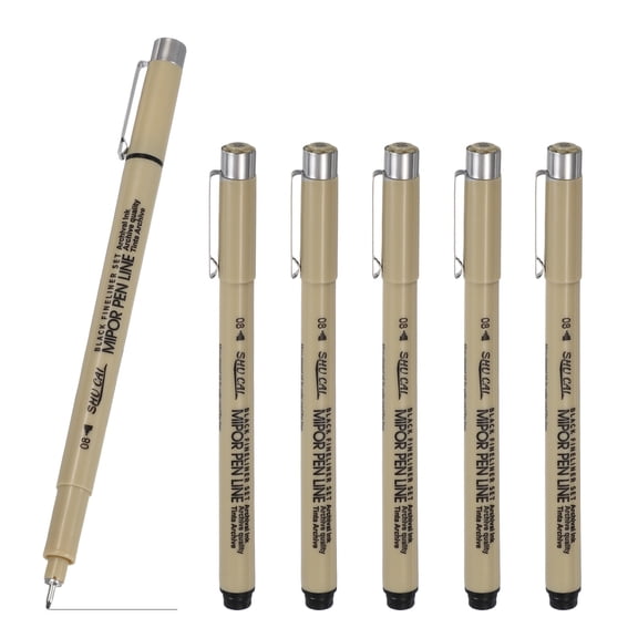 Fineliner Pens, 6 Pcs 08 0.5mm Fineliner Marker Black Waterproof Ink Archival Drawing Pens Art Supplies Set for Sketching
