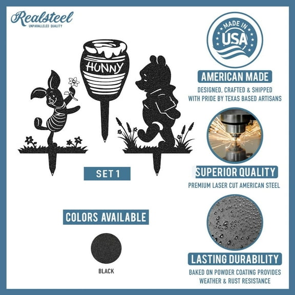 Realsteel's Winnie the Pooh & Friends Garden Stakes – Set 1 |Metal Yard Decor