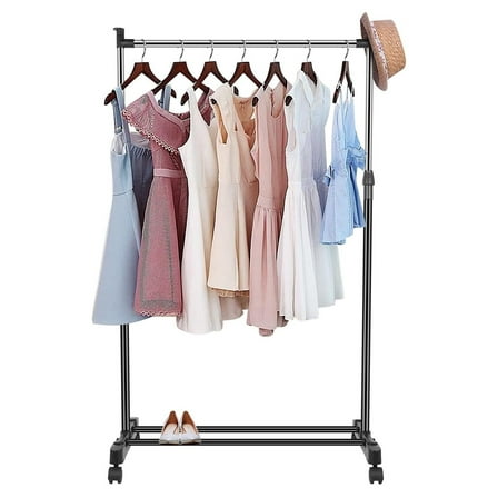 CintBllTer Portable Ajustable Height Clothing Rack, Simple Rolling Clothing Rack Standard Rod Portable Small Garment Racks Metal Clothes Organizer with Lockable Wheels for Home Bedroom Balcony,Kids