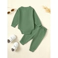 thumbnail image 2 of Newborn Baby Boy Clothes Solid Color Green Romper and Pants 2PCs Infant Fall Winter Clothing Set, 2 of 5