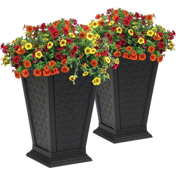 2-Pack Black Tall Planters, Weather-Resistant Decorative Pots for Patio, Front Porch, Garden & Home Decor