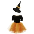thumbnail image 6 of IEFIEL Kids Girls Halloween Witch Costume Carnival Party Dress Up Velvet Bubble Sleeve Tutu Dress with Hat Orange 6, 6 of 7