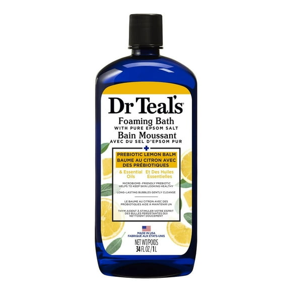 Dr Teal's Foaming Bath with Pure Epsom Salt, Prebiotic Lemon Balm and Essential Oils, 34 fl oz