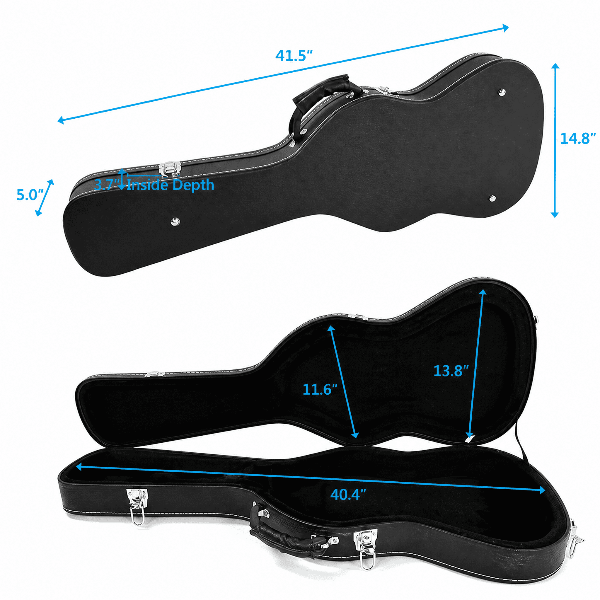 ST High Grade Electric Guitar Hard Case Lockable Wood Case with Plush Lining & Accessory Compartment Black