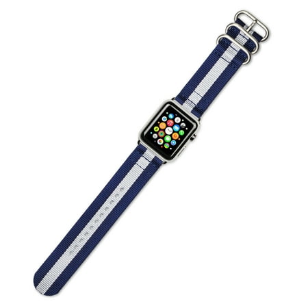 Apple Watch Band - 2-Piece Nylon - Navy with White Stripe - Fits 38mm Series 1 & 2 [Black Adapters]