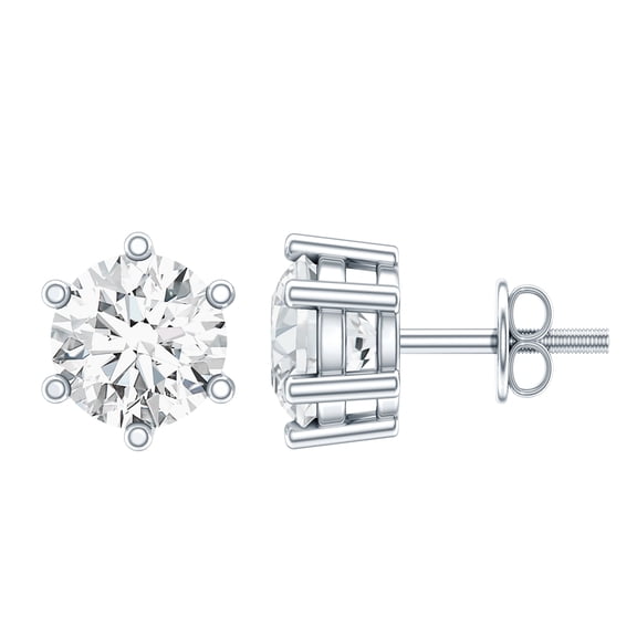 Rosec Jewels Certified Lab Created Diamond Stud Earrings With Screw Back - 6 mm - EF-VS Grade, 925 Sterling Silver