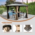 thumbnail image 4 of Domi 8' x 10' Hardtop Gazebo Permanent Metal Gazebo with Galvanized Steel Double Roof, Curtains and Netting for Party, Wedding, Outdoor Dining, Patio, Backyard, Brown, 4 of 9