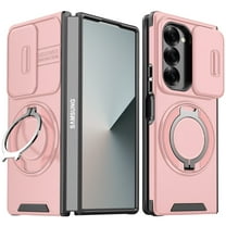 360° Rotatable   100° Fold Ring Stand Slim Fit Case for Samsung Galaxy Z Fold 7, with Sliding Camera Cover Shockproof Drop Protection Matte Hybrid Phone Cover, Support Magnetic Car Mount, Pink