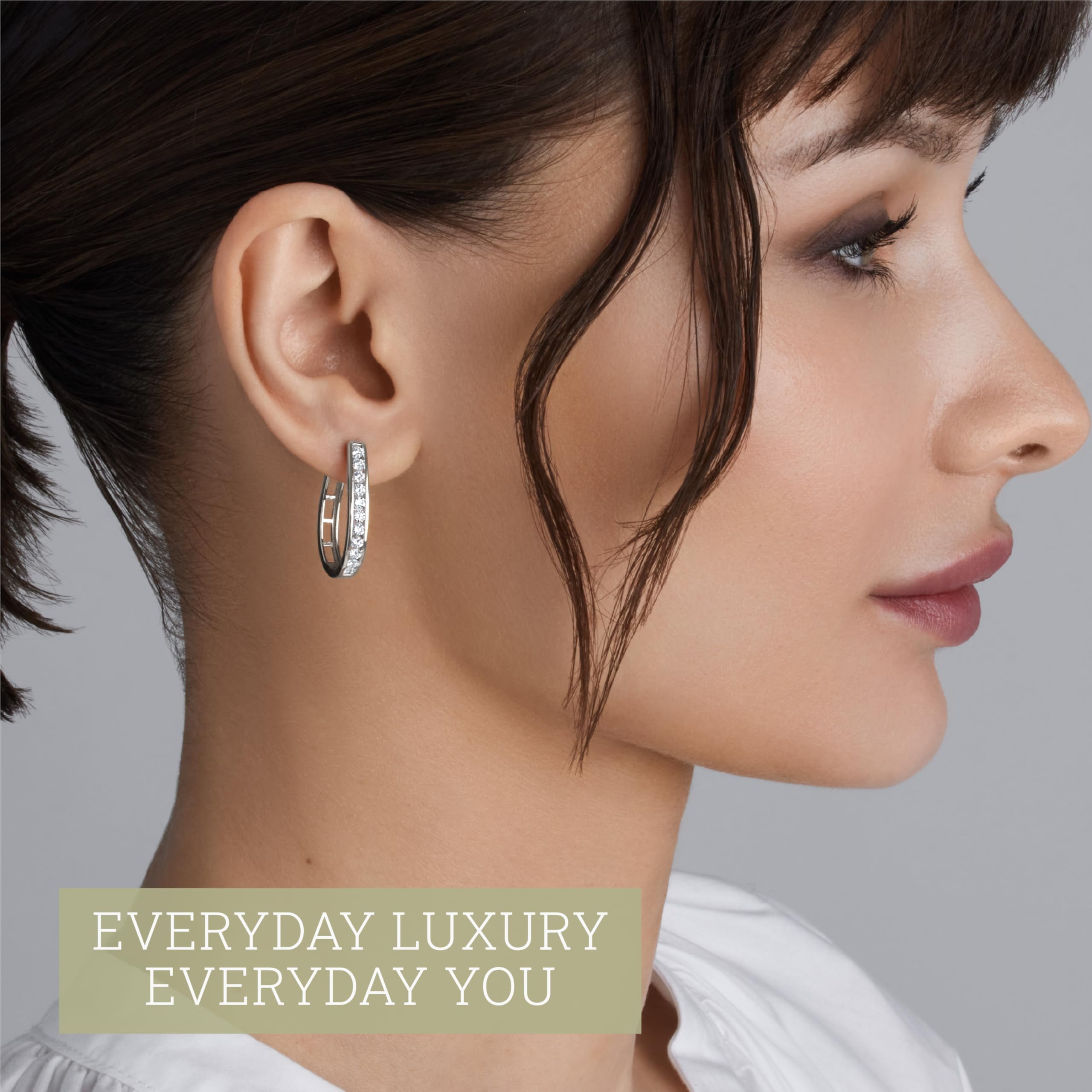 Gilded 1 Carat Total Weight Lab-Grown Diamond Channel Set Hoop Earrings for Women in 925 Sterling Silver | Hypoallergenic Fine Jewelry | Bottom Hinged Closure | SI1 Clarity, F Color
