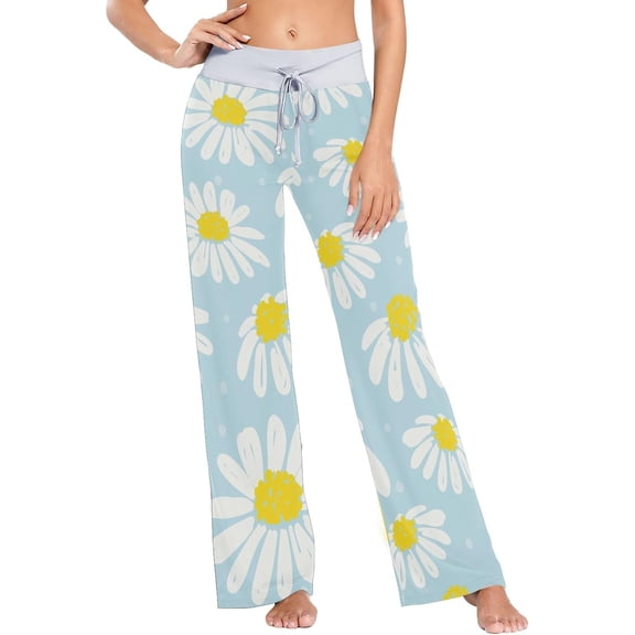 Women's Pajama Pants Daisy Pattern Comfy Stretch Sleepwear Essentials womens Lightweight Lounge Terry Pajama Pant, X-Large