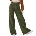 thumbnail image 3 of YOIAVAIOY Women Lightweight Velvet Pants Dressy Casual Wide Leg Pants Stretchy High Waisted Velour Palazzo Pants Army GreenXXL, 3 of 7