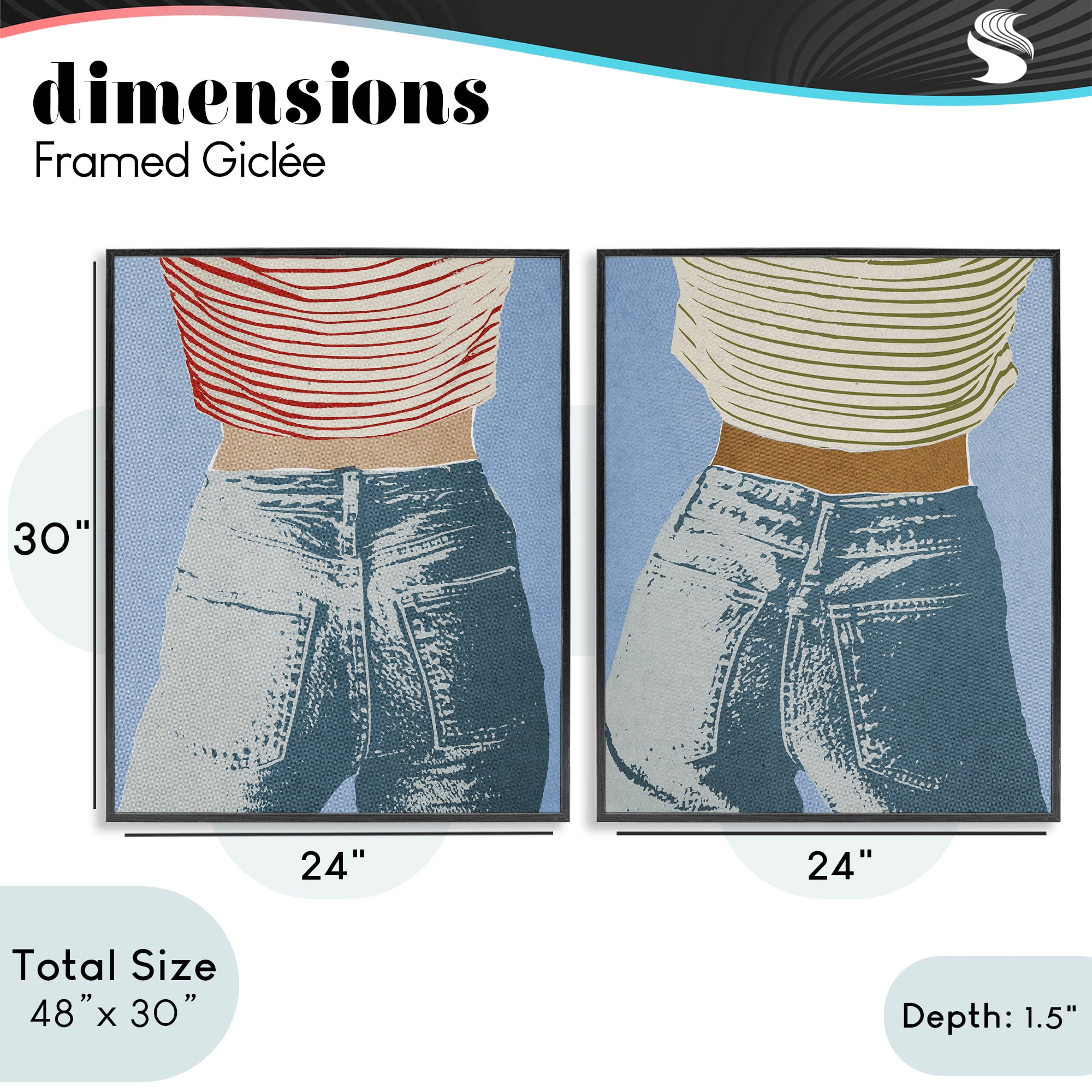 Stupell Industries Favorite Jeans with Striped Shirt 2 Piece Black Framed Giclee Art Set, design by Victoria Barnes