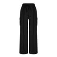 thumbnail image 4 of FRSASU Wide Leg Pants Woman with Pockets High Waist Pant Adjustable Knot Loose Trousers Business Casual Work Pants Black, 4 of 7