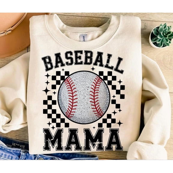 Baseball Mama , Checkered Glitter Design TSHIRT All Size S-5XL