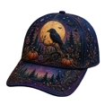 thumbnail image 2 of 3D Halloween Embroidered Baseball Cap,Raven Pumpkin Forest Moon Design Adjustable Sun Hat for Unisex,for Fall Halloween Holiday Party Outdoor Daily Wear, 2 of 4