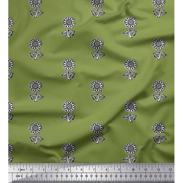 Soimoi Japan Crepe Satin Fabric Floral Block Print Fabric by The Yard 42 Inch Wide