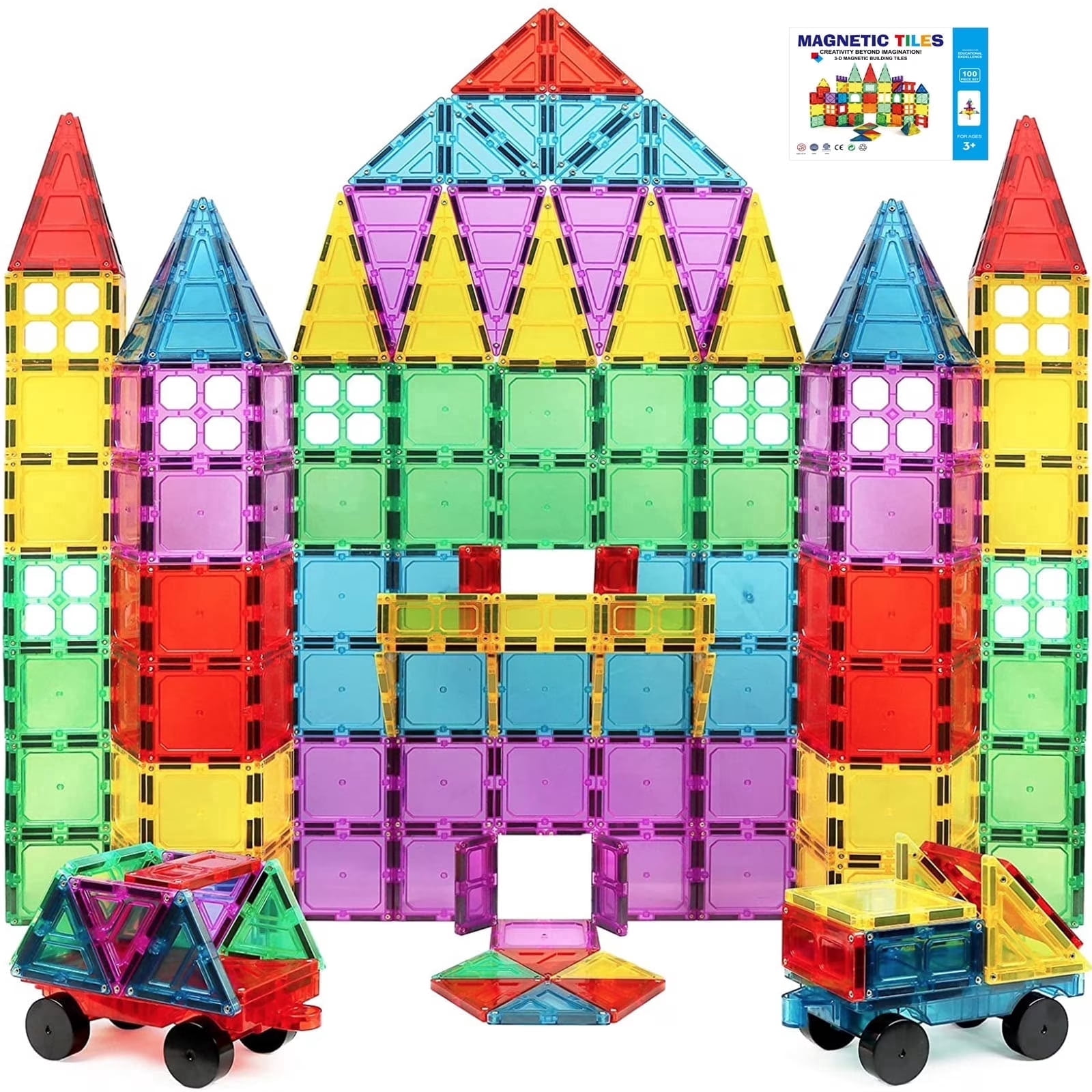 Magnet Build Tiles Set of 100 Magnetic Building Blocks for Kids Extra Strong Magnetic Tiles Building Blocks Assorted Shapes and Vibrant Bright Colors Magnetic Title STEM Toys