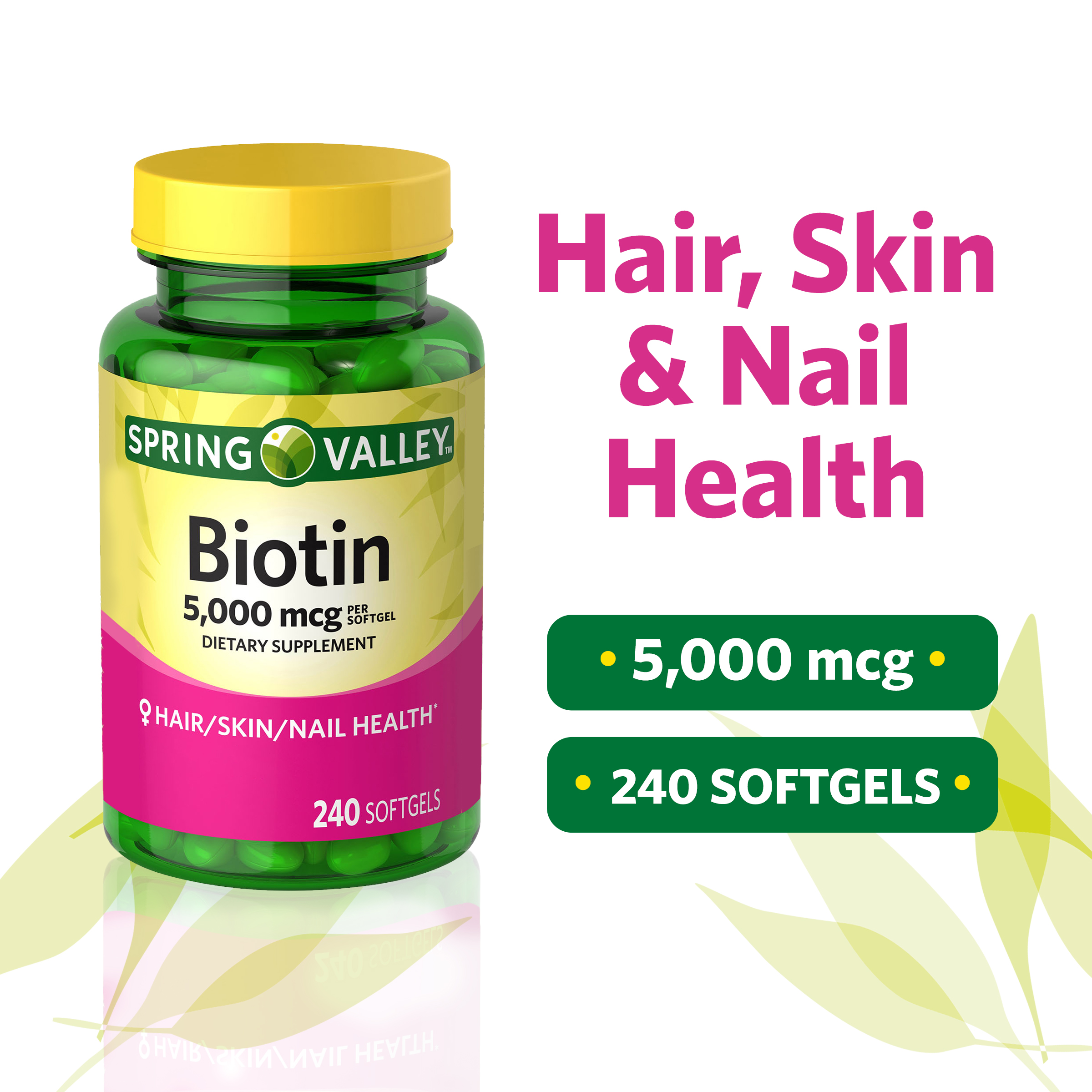 Spring Valley Biotin Softgels Dietary Supplement, 5,000 mcg, 240 Count - image 2 of 16