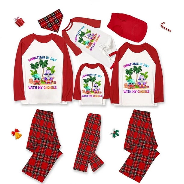 Pijamas familiares navideños a juego, conjuntos de pijamas a cuadros blancos y negros, My Gnomies, Christams en julio