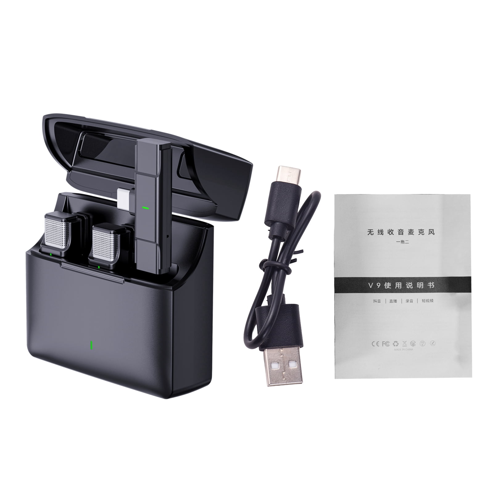 One Trigger Two 2.4G Wireless Microphone System Clip On Microphone For Phone Omnidirectional Mini Lapel Mic Auto Pairing Intelligent Noise Cancellation 100M Transmit Range