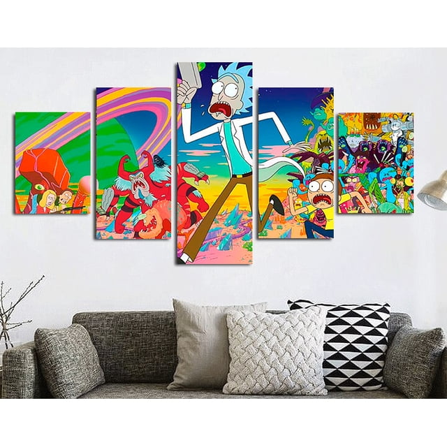 5 Cuadros Decorativos Rick Y Morty Personajes Canvas Listo Para Colgar Jungle Art Impresion Tela Arte