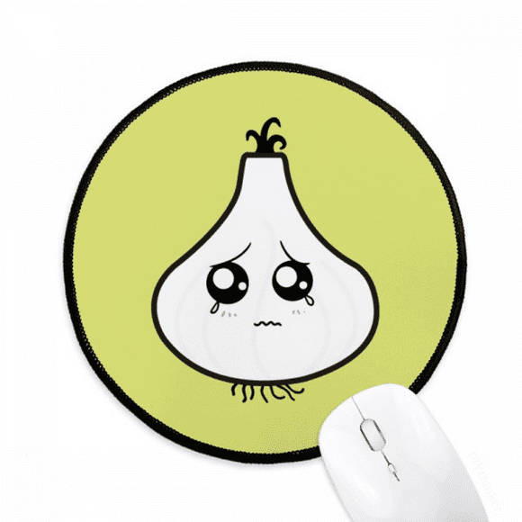 Garlic Cry Lovely Little Happy Mousepad Round Black Stitched Edge Mat Non Slip Game