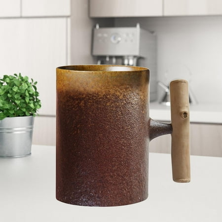 

Vintage Style Ceramic Coffee Mug Wooden Handle Drink Cup For Home Office