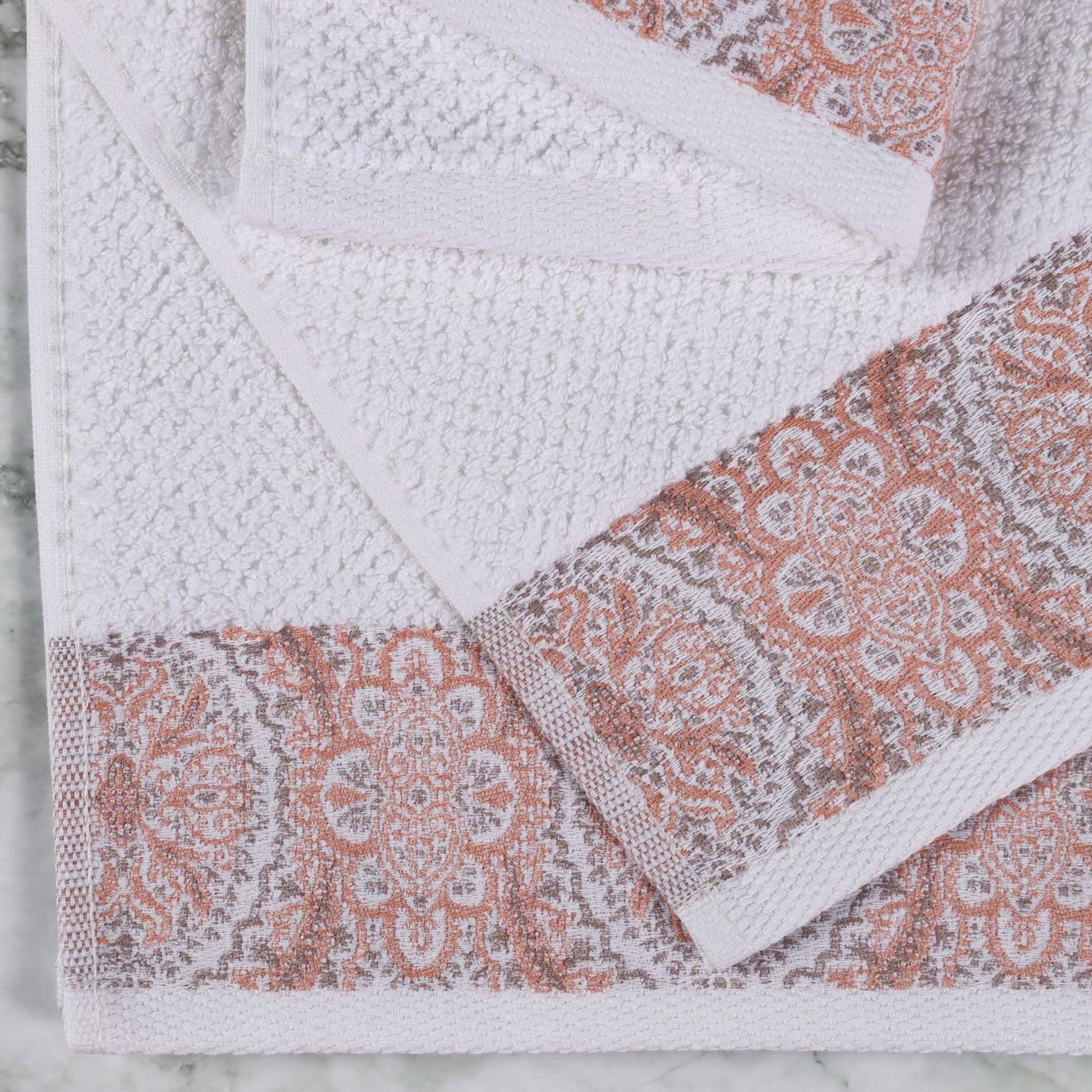 Superior Medallion Cotton Hand Towels, Set of 6, White/ Emberglow