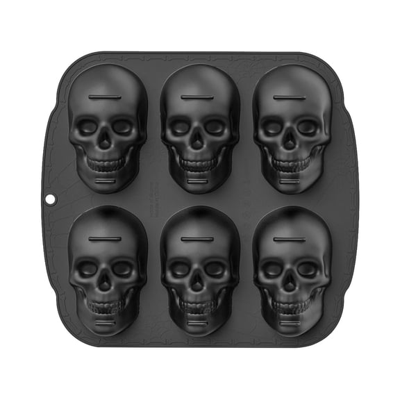 6 Cavity Skull Cake Mold, Black Silicone Baking Pan For Halloween Party Dessert Jello Chocolate