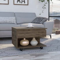 Luanda Lift Top Coffee Table, Concealed Storage, Casters - Dark Brown
