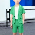 thumbnail image 2 of AINIYS Boys Short Sleeve Crew Neck Pullover Lightweight Stylish Three Piece Jacket Shirt And Shorts Set For Party Vacation Daily Green 1-2 Years, 2 of 6