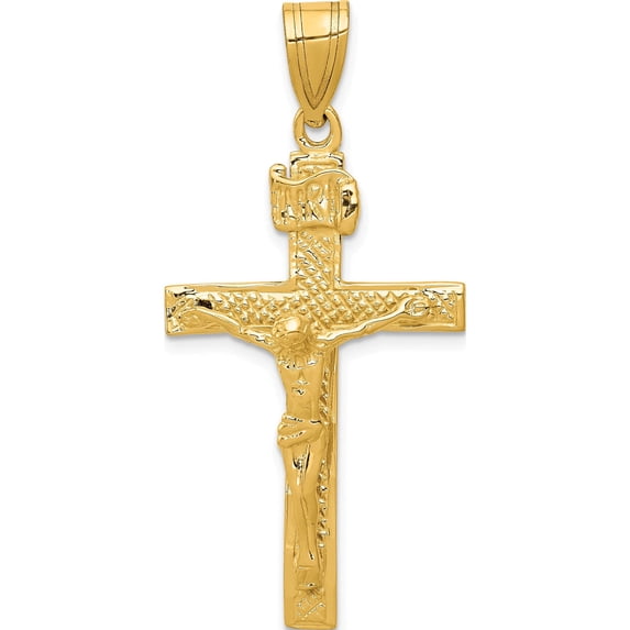 14K Yellow Gold Inri Crucifix Pendant (44 X 23) Made In United States c1346