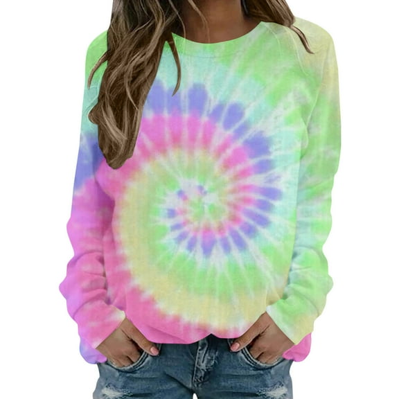 Fashion Women's Tie Dye Print Sweatshirts Colorful Round Neck Pullover Tops Long Sleeve Comfortable Blouse Sweatshirt