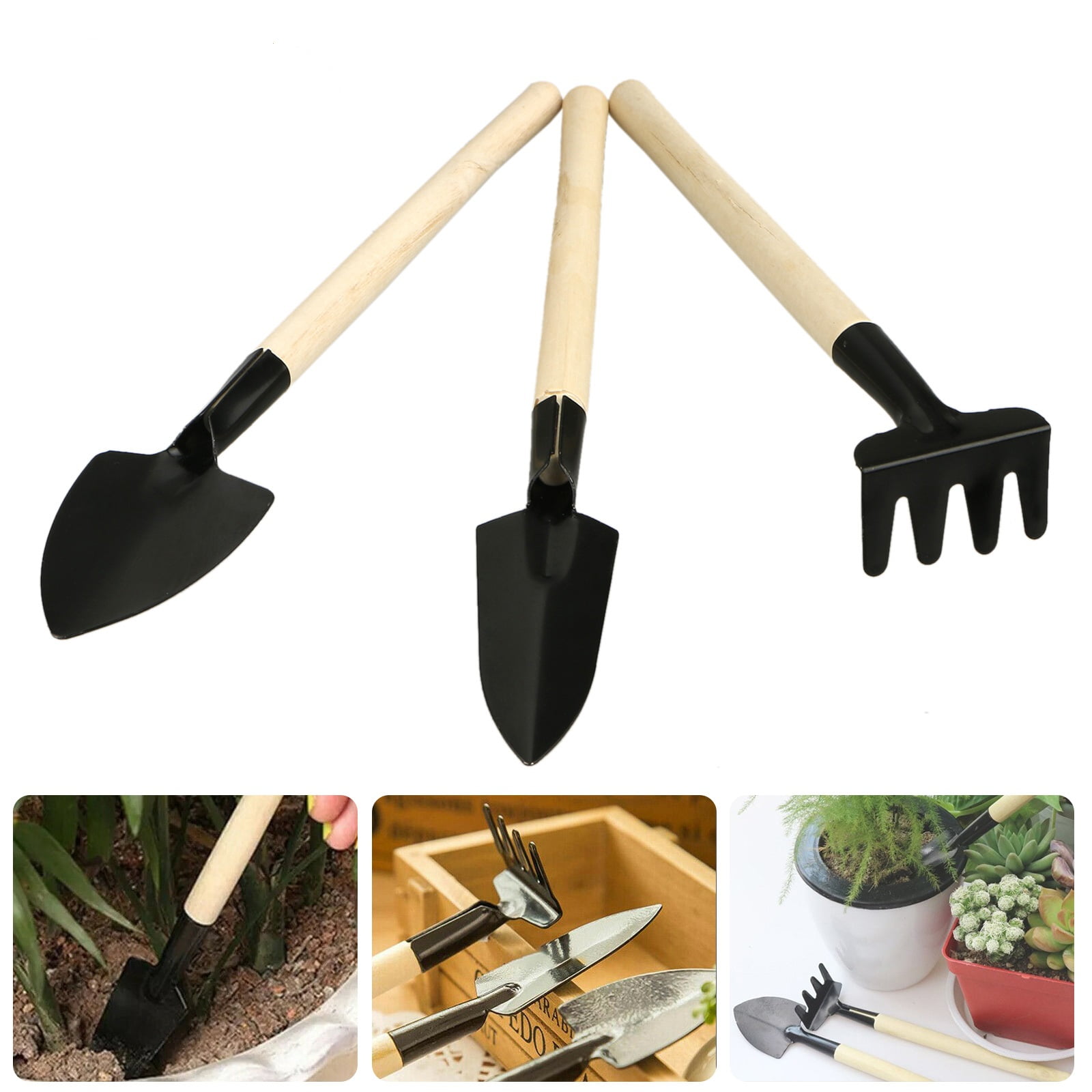 Discovery Kids 3 Piece Real Garden Planting Farmer Tools Hand Rake Shovel Trowel 