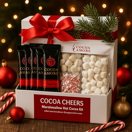 Hot Chocolate Cocoa Gift | Cocoa Packets, Crushed Peppermint & Mini Marshmallows Gift | MUCHAI Box (1 Gift Pack, Supreme Gourmet Cocoa Mix)
