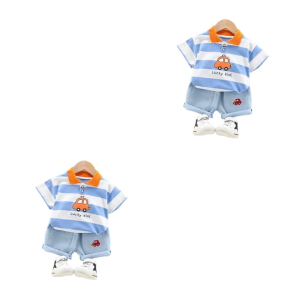 Minnieouse Adorable niños patrón de rayas camisa pantalón conjunto viajar senderismo banquete niños niñas Tops pantalones cortos Kit regalo Type2 NO2
