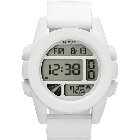 Nixon A197-100-00 Men's Unit White Digital Display Quartz Watch, White Silicone Band, Round 44mm Case