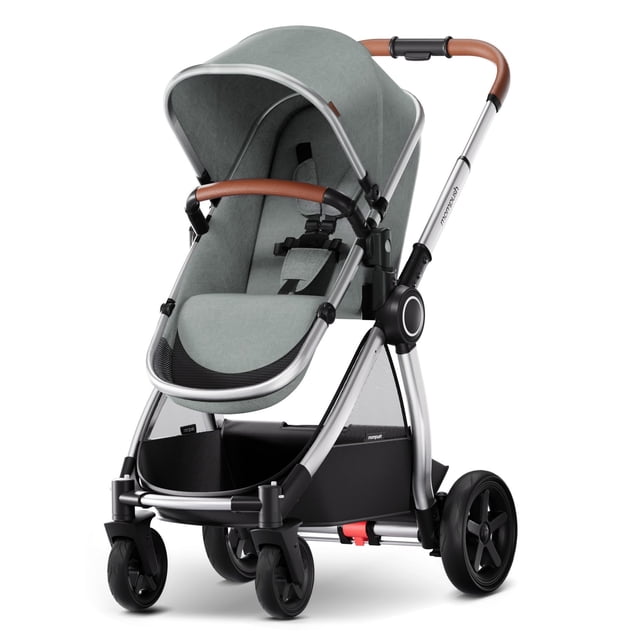 Mompush Ultimate2 Baby Stroller, Premium Convertible Full-Size Bassinet Stroller for Toddler, Newborn Stroller with Reversible Seat, One Hand Recline Pushchair Pram, Car Seat Adapter Included