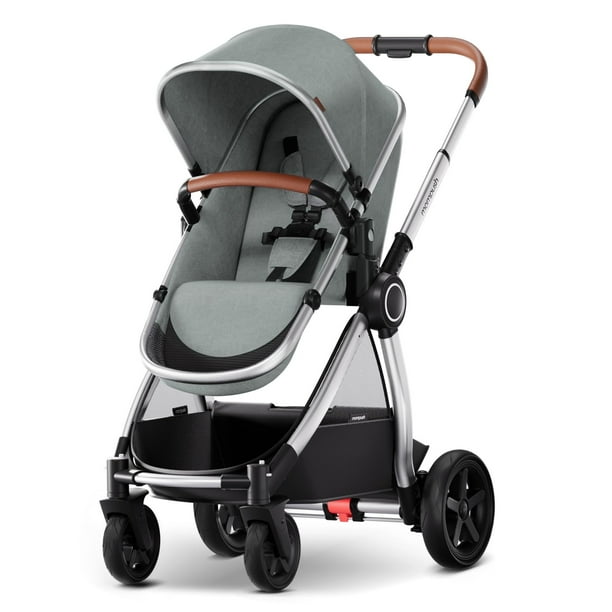 Mompush Ultimate2 Baby Stroller, Premium Convertible Full-Size Bassinet Stroller for Toddler, Newborn Stroller with Reversible Seat, One Hand Recline Pushchair Pram, Car Seat Adapter Included