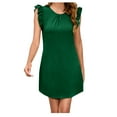 thumbnail image 2 of SMihono Robe Bohème d'Été pour Femmes Grande Taille Femmes Taille Portefeuille Col Rond Robe Vacances Décontractée Sans Manches Ample Robe de Couleur Unie, 2 of 5
