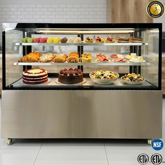 59 in. Refrigerated Bakery Display Cooler Case for Pastry Deli Upright 20 Cu.Ft. Cooler Glass Display Refrigerator, NSF ETL