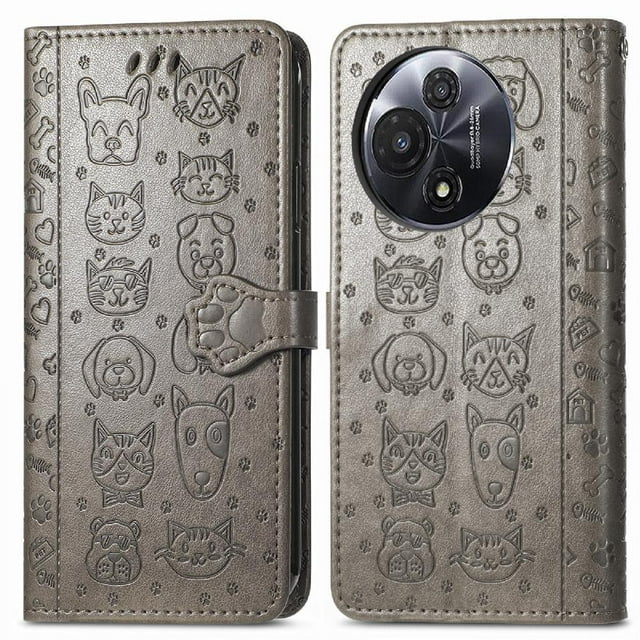 Funda Cartera FOXDOCK para TCL 60 , Flip PU con Relieve de Gatos y Perros, Tarjetero y Soporte