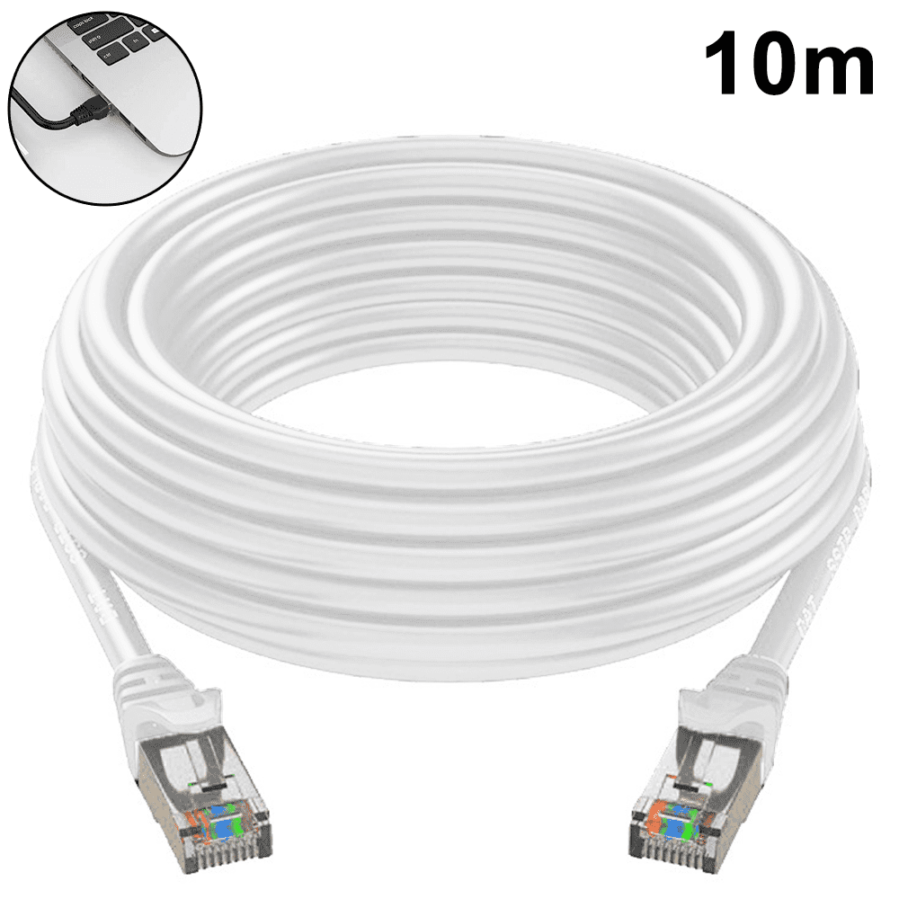 Patch Lead RJ45 Cable 10m CAT6 Ultra-thin Flat Ethernet Network LAN Cable ,Ethernet cable Network Black Color : White 