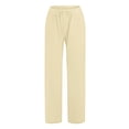 thumbnail image 3 of Lumtrix Linen Pants Women Drawstring Wide Leg Trousers Straight Casual Pleated Pants Cotton Summer Lounge Pant With Pockets Earthy Yellow 3XL, 3 of 4
