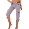 thumbnail image 2 of WULMLEO Cargo Capris for Women Cotton Mid Rise Lightweight Capri Pants Stretchy Travel Hiking Cargo Pants with Pockets Light Purple 3XL, 2 of 9