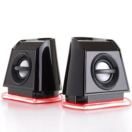 GOgroove 2MX LED Computer Speakers (MANUFACTURER REFURBISHED) with Passive Subwoofer and Red Glowing Lights - Great with PC Monitor , 3.5mm USB Connection , AC Powered for Desktop and Laptop