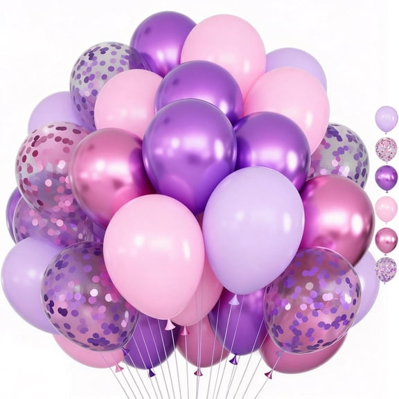 Pink and Purple Balloons Set, 68Pcs 12 Inch Metallic Purple Pink Latex Balloon Confetti ballons with Ribbons Party Balloons for Wedding Girls Birthday Baby Shower Decorations