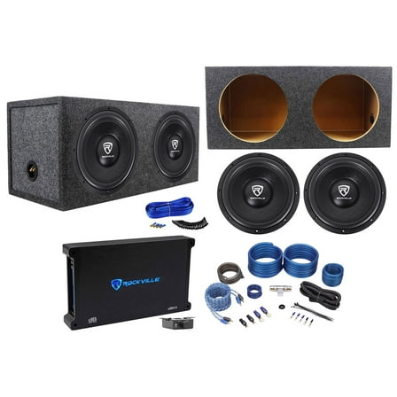 (2) Rockville W12K6D2 V2 12" 4800w Subwoofers Sealed Box Mono Amplifier Amp Kit