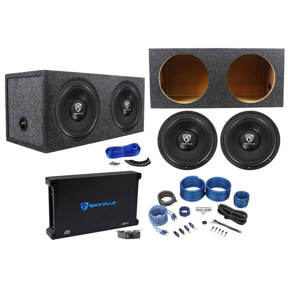 (2) Rockville W12K6D2 V2 12" 4800w Subwoofers Sealed Box Mono Amplifier Amp Kit
