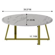 Coffee Table White Faux Marble Coffee Table for Living Room,Oval Center Tables Modern Tea Table for Small Space,Wooden Living Room Tables End Table with Sturdy Gold Metal Leg